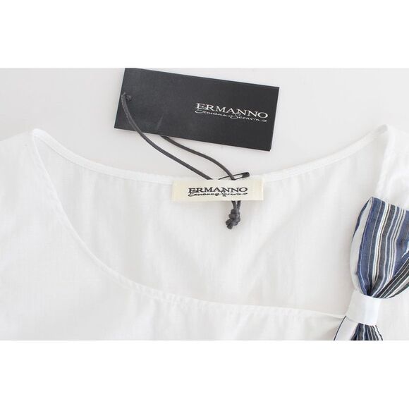 Ermanno Scervino Sleeveless Cotton Top Bow Accent Women White Tops & T-Shirts - Picture 6 of 6